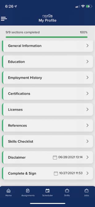 Nexus Mobile App Profile